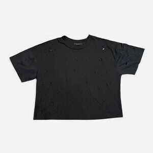 women's oversized black crewneck short sleeve cropped distressed tee